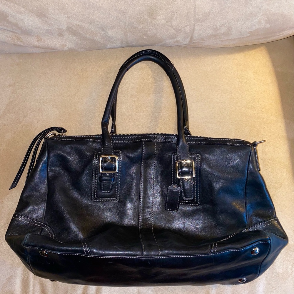 Black leather coach purse